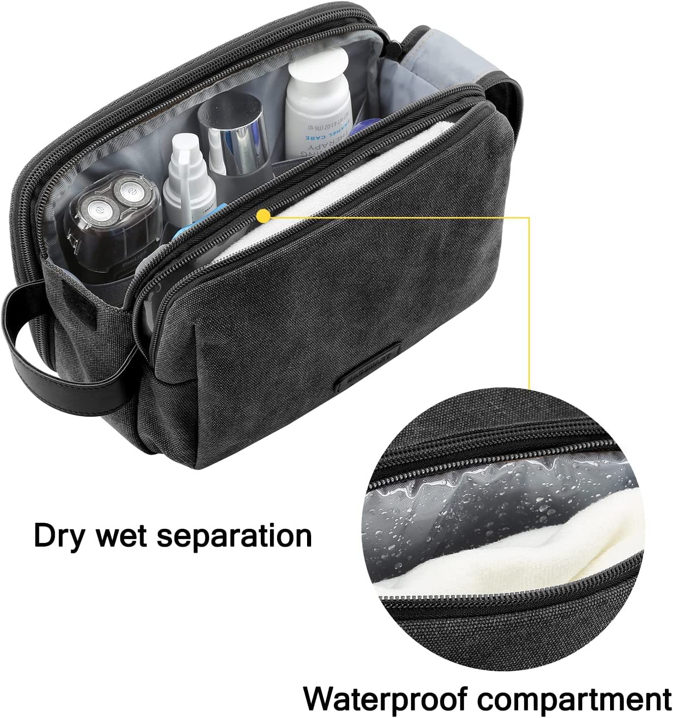 BAGSMART Toiletry Bag for Men， Travel Toiletry Organizer Dopp Kit Water-resistant Shaving Bag for Toiletries Accessories - Image 3